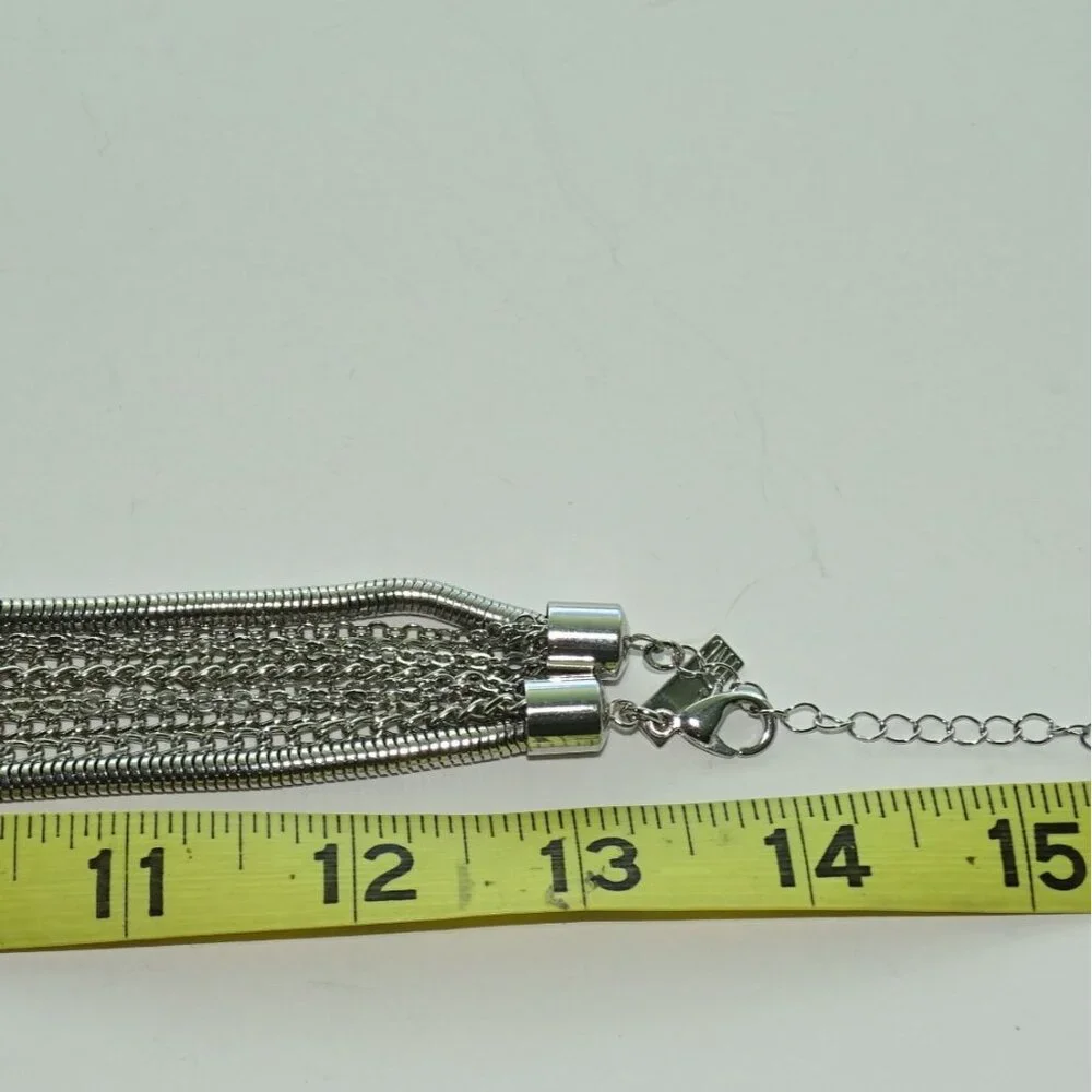 I.N.C. Silver Multi-Strand Layered Necklace With Lobster Clasp & Adjustable Chai